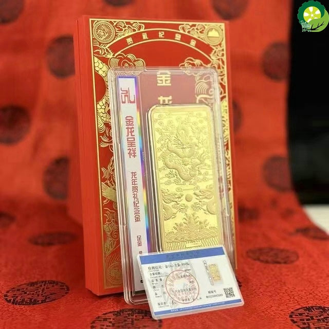 AU999 Yellow Gold Coating Dragon Brand Real Pure Gold Foil Brick Classic Collection Decorative Crafts Jewelry Gifts