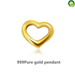 24K Gold Pure Gold Love Heart Chain Pendant Women's Fine Jewelry And With 18K Gold Necklace