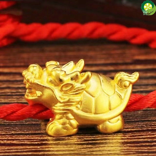 Real 999 24k Yellow Gold Pendant 3D Dragon Turtle Only Pendant 21x12mm