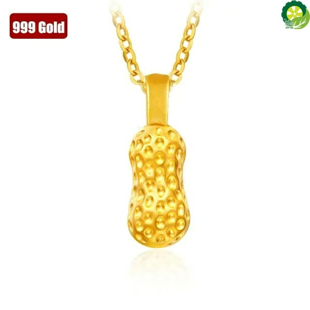 Genuine 999 Pure Real Gold 24K Peanut Pendant Necklace Fine Jewelry For Woman Classic Gift