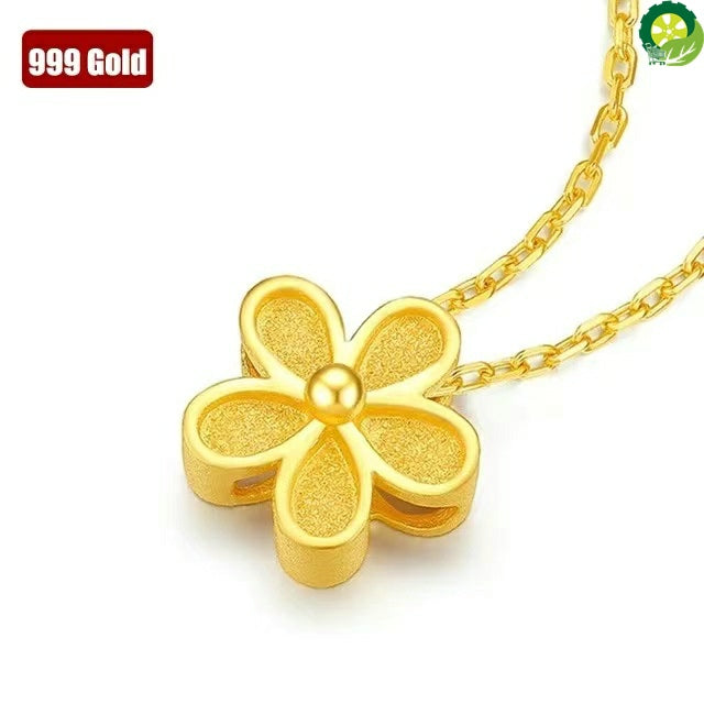 Genuine 999 Pure Real Gold 24K Peach Blossom Pendant Necklace Fine Jewelry For Woman Classic Gift