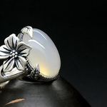 Original design plum blossom Silver inlaid with natural white Jasper pith female Chinese style light luxury cool breeze ring TIANTIAN LIFE Market Place