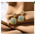 Natural Hetian jade geometric square earring pendant light luxury temperament brand jewelry TIANTIAN LIFE Market Place