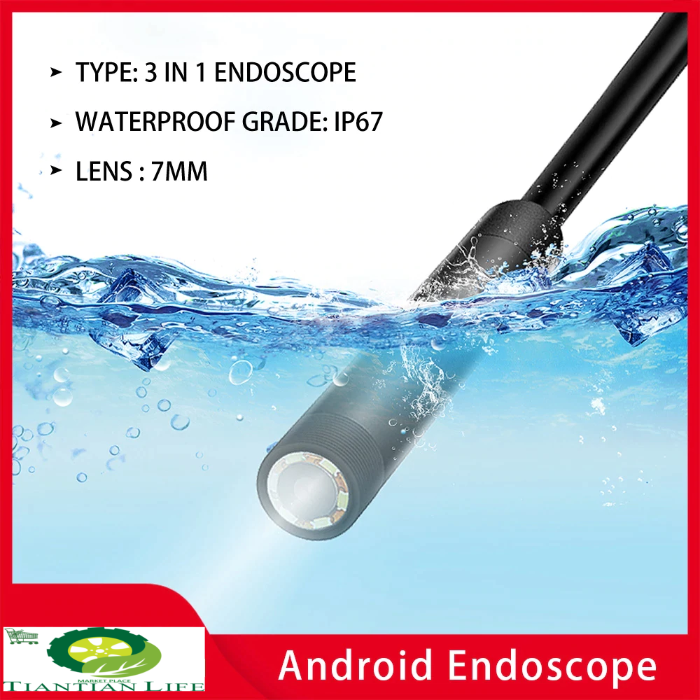 7.0mm Endoscope Camera HD Type-c USB Endoscope with 6 LED 1/2/3.5M Hard Soft Cable Waterproof Inspection Borescope for Android TIANTIAN LIFE