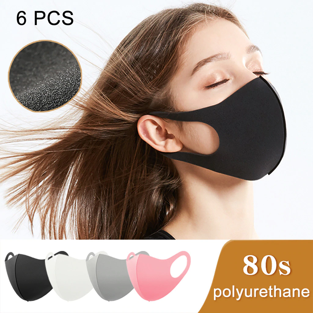 6 Pcs Black Mouth Mask Reusable Dust Mask Washable/Face Shield Masque Foggy Haze Mask Mundschutz Unisex TIANTIAN LIFE