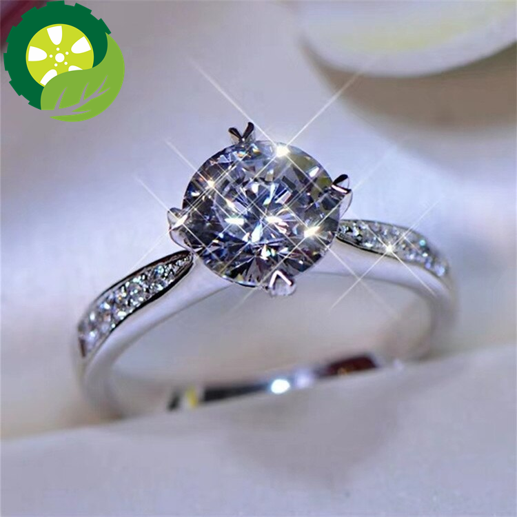 Round Sparkling Moissanite Ring 925 Sterling Silver 18K White Gold Plated Excellent Cut Diamond Test Past Wedding Rings TIANTIAN LIFE