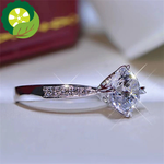 Round Sparkling Moissanite Ring 925 Sterling Silver 18K White Gold Plated Excellent Cut Diamond Test Past Wedding Rings TIANTIAN LIFE