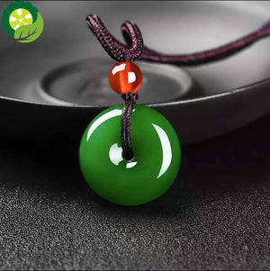 Natural green JASPER pendant hand carved  jade pendants Peace buckle pendants necklace peace symbol fine jewelry TIANTIAN LIFE