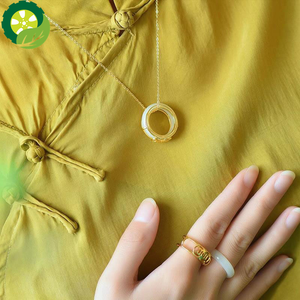Natural hetian jade Chinese retro palace style unique ancient gold craft charm Unisex pendant necklace ring TIANTIAN LIFE