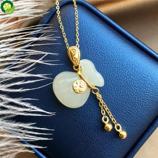Natural Hetian Chalcedony bag shape pendant necklace female charm jewelry TIANTIAN LIFE Market Place