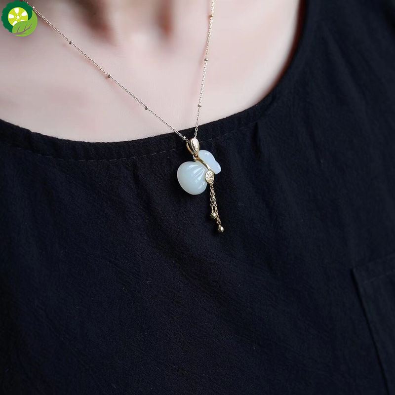 Natural Hetian Chalcedony bag shape pendant necklace female charm jewelry TIANTIAN LIFE Market Place