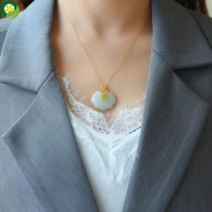 Chinese style natural smoke purple jade wishful lock pendant necklace niche craft senior women brand jewelry TIANTIAN LIFE