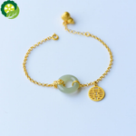 S925 Sterling Silver Natural Hetian jade gourd Chinese style retro gold craft Bracelet TIANTIAN LIFE Market Place