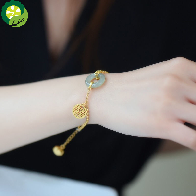 S925 Sterling Silver Natural Hetian jade gourd Chinese style retro gold craft Bracelet TIANTIAN LIFE Market Place