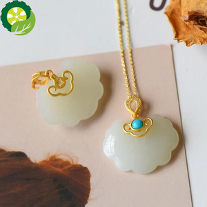 Natural Hetian white jade Chinese style retro  pendant necklace women's jewelry TIANTIAN LIFE
