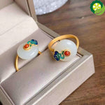 Natural Hetian jade safe buckle burning blue Xiangyun retro Chinese style opening adjustable ring TIANTIAN LIFE Market Place