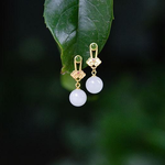 Natural Hetian white jade Chinese style retro court style elegant Round Earrings TIANTIAN LIFE Market Place