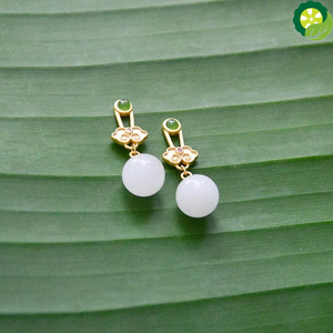 Natural Hetian white jade Chinese style retro court style elegant Round Earrings TIANTIAN LIFE Market Place