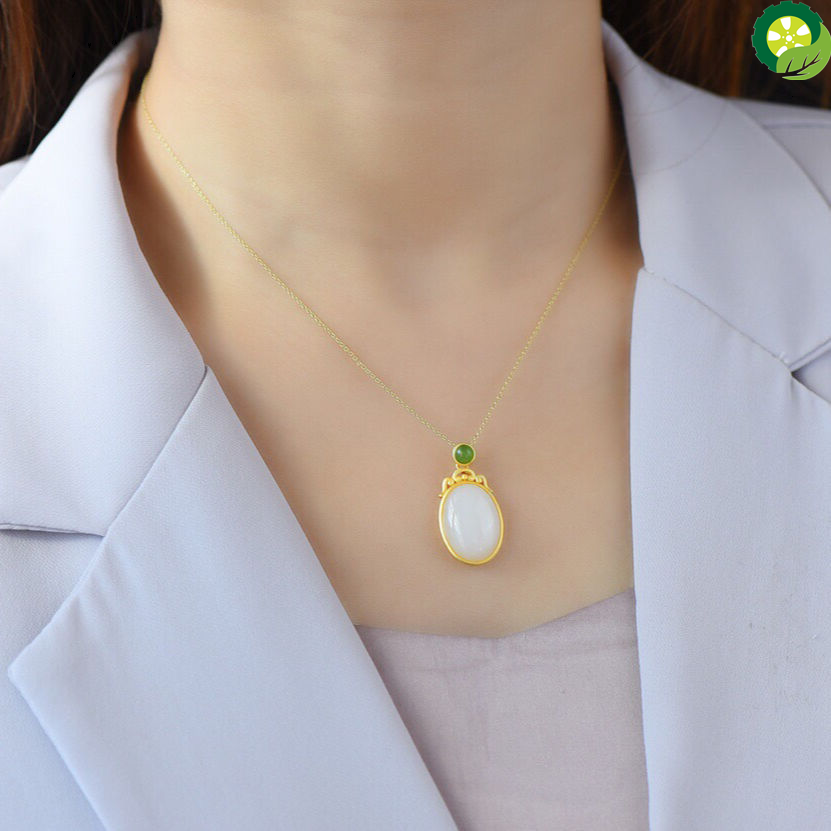 Natural Hetian jade Chinese Retro palace style unique ancient gold craft charm Pendant Necklace TIANTIAN LIFE Market Place