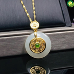 Natural Hetian jade Round Pendant Necklace Chinese Retro palace style ancient gold craft charm silver jewelry TIANTIAN LIFE Market Place