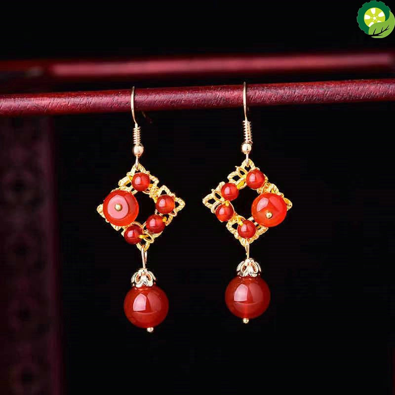 Chinese Style Hanfu Ethnic Earrings Fashion Trend Coloured Glaze Peace Buckle Long Classical Retro Eardrop Jewelry TIANTIAN LIFE Market Place