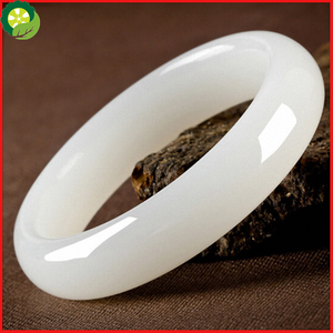 Natural White Jade Hand-carved Bangle Fashion Women Pure Natural Genuine Wide-strip Jade Bangle TIANTIAN LIFE Market Place