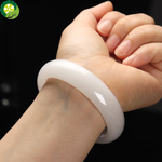 Natural White Jade Hand-carved Bangle Fashion Women Pure Natural Genuine Wide-strip Jade Bangle TIANTIAN LIFE Market Place