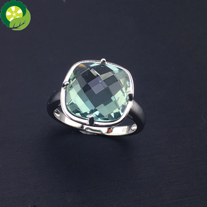 Sterling 925 Silver Natural Green Amethyst 6.5ct Gemstone Cushion cut ring TIANTIAN LIFE Market Place