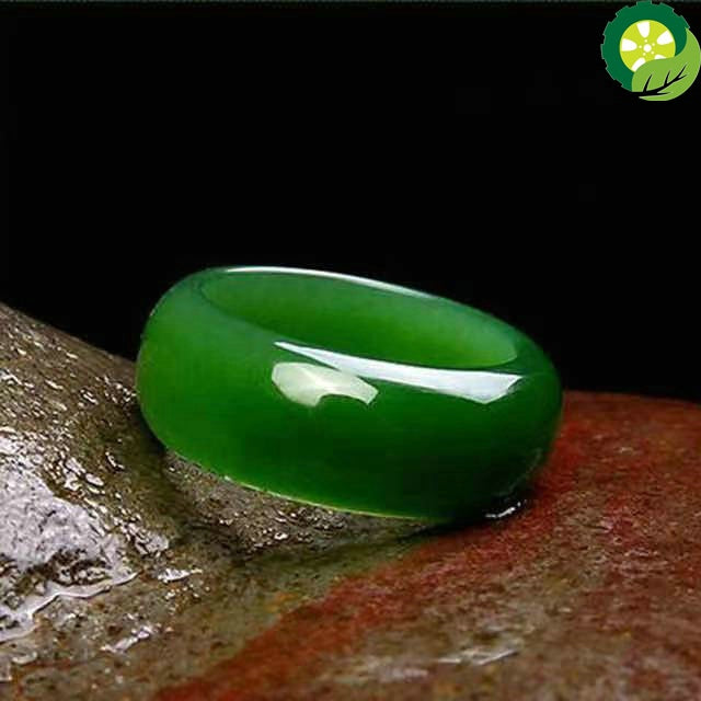 Natural Green Hetian Nephrite Chinese Amulet Jewelry Hand Carved UNISEX Ring TIANTIAN LIFE Market Place
