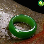 Natural Green Hetian Nephrite Chinese Amulet Jewelry Hand Carved UNISEX Ring TIANTIAN LIFE Market Place