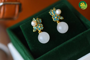 Chinese Style Classical Super Immortal Palace National Flower Natural Hetian Jade pearl Earrings TIANTIAN LIFE Market Place