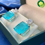 Solid 925 Sterling Silver Fashion Paraiba Tourmaline Gemstone Drop Earrings with Sparkling High Carbon Diamond TIANTIAN LIFE Market Place