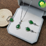 Ethnic Vintage 100% Real 925 Sterling Silver Jewelry Sets For Women Natural Green Jade Gemstone Rings/Earrings/Necklaces Jewelry TIANTIAN LIFE Market Place
