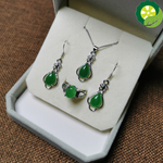 Ethnic Vintage 100% Real 925 Sterling Silver Jewelry Sets For Women Natural Green Jade Gemstone Rings/Earrings/Necklaces Jewelry TIANTIAN LIFE Market Place