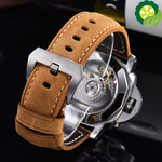 44mm GMT Watch Men Automatic Mechanical Power Reserve Stainless Steel Luminous Waterproof Leather Strap Date Watch TIANTIAN LIFE Market Place