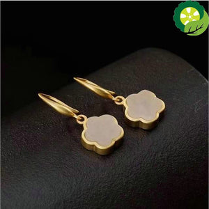Natural Hetian white jade plum blossom Earrings Chinese retro court style elegant unique charm women's silver jewelry TIANTIAN LIFE Market Place