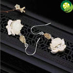 Natural Hetian jade lotus temperament luxury noble earrings TIANTIAN LIFE Market Place