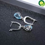 Natural Sky Blue Topaz Earrings Genuine 925 Sterling Silver Fine Jewelry 7x10mm Drop Earring For Women TIANTIAN LIFE Market Place