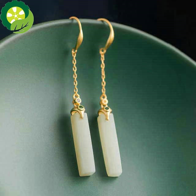 Natural Hetian jade long Chinese retro palace style earrings TIANTIAN LIFE Market Place