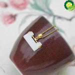 Natural Hetian white jade Chinese style retro unique ancient gold craft pendant necklace TIANTIAN LIFE Market Place
