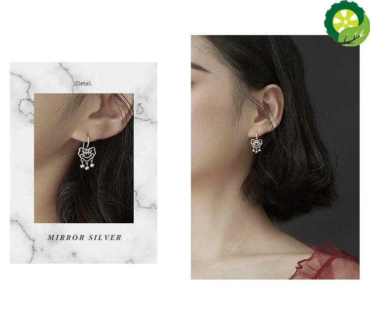 Sterling silver earrings tassel cloud earrings with Chinese style long life lock for literary girl TIANTIAN LIFE Market Place
