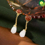 natural white Chalcedony earrings Chinese retro palace style high-grade women's jewelry TIANTIAN LIFE Market Place