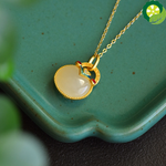 Natural Hetian White jade Enamel Chinese Retro Palace Style Ancient Gold Craft Pendant Necklace TIANTIAN LIFE Market Place