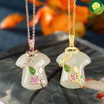 White Hetian Jade Cheongsam Pendant Plated 14k Gold Silver Chain Necklaces for Women TIANTIAN LIFE Market Place