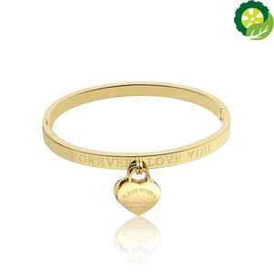 Classic Stainless Steel Gold ROSE Colour Fine Double Peach Heart Bangle for Female TIANTIAN LIFE Market Place