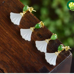 Natural Hetian white jade fan Earrings Chinese style retro fresh Fairy charm Earring TIANTIAN LIFE Market Place