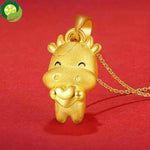 Chinese Ox New Year Gold Cow Pendants Ox Statue Ornament Pendants Tradition Zodiac Souvenir Lucky Blessing Necklace TIANTIAN LIFE Market Place