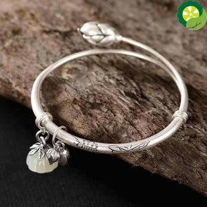 Natural HeTian white jade lotus blossom Bracelet Chinese classical elegant adjustable jewelry TIANTIAN LIFE Market Place