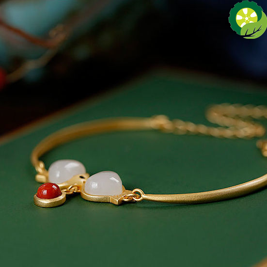 New inlaid natural Hetian white Chalcedony Pisces Bracelet Chinese style retro unique ancient gold craft women's brand jewelry TIANTIAN LIFE Market Place