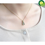 Natural jade gourd egg noodle Chinese retro charm silver pendant necklace TIANTIAN LIFE Market Place